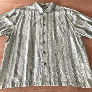 Jamaica Jaxx 100% Silk Shirt Men XXL Gray Striped Button Up Pocket Short Sleeve